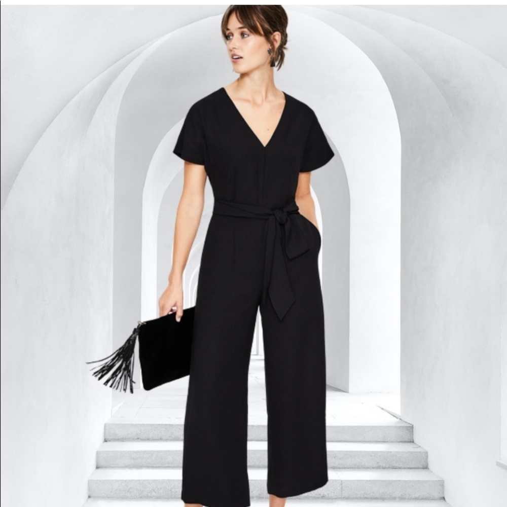 NWT Boden Romilly Black Tie Waist V-Neck Jumpsuit